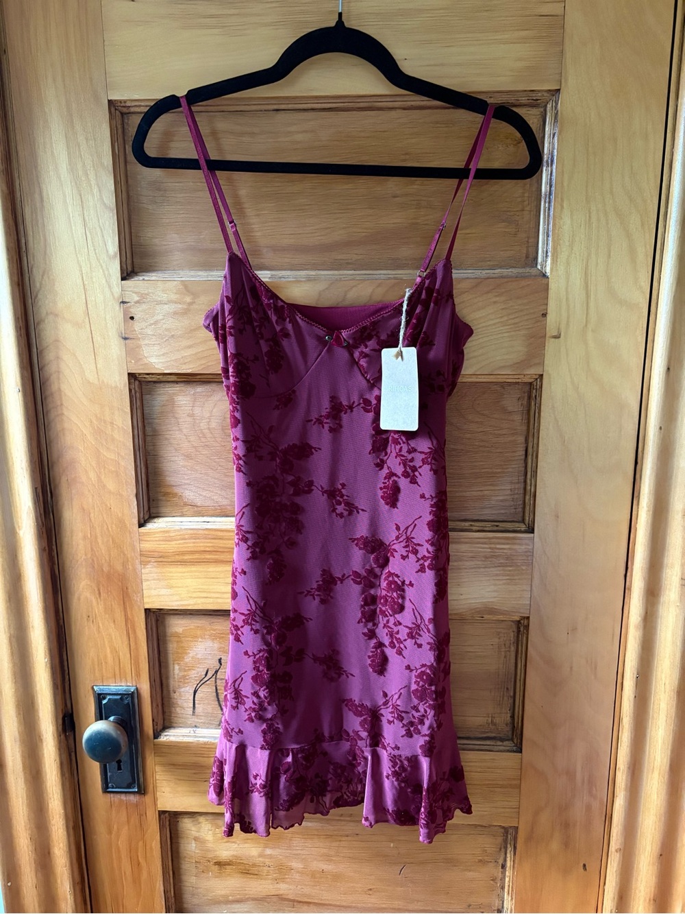 Rihoas Floral Velvet Slip Dress - Burgundy - NWT
